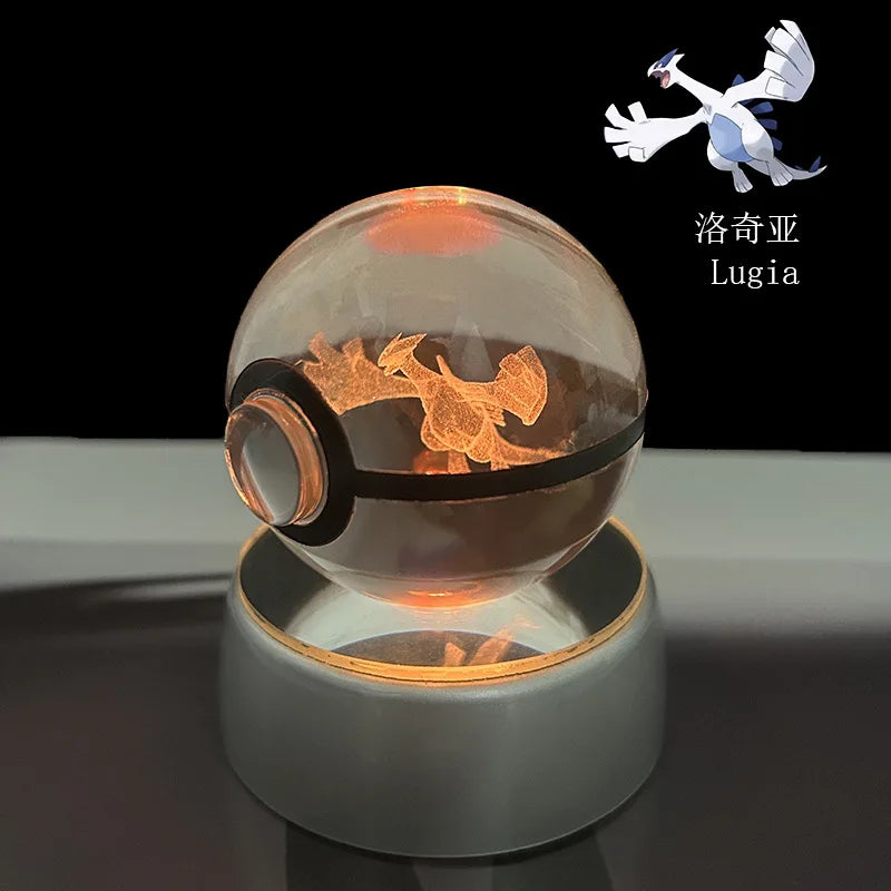 Pokémon Crystal Ball LED Night Light – 3D Pikachu, Mewtwo, Gengar, Eevee & Lucario Figurine with Light-Up Base | 5cm Pokéball Lamp
