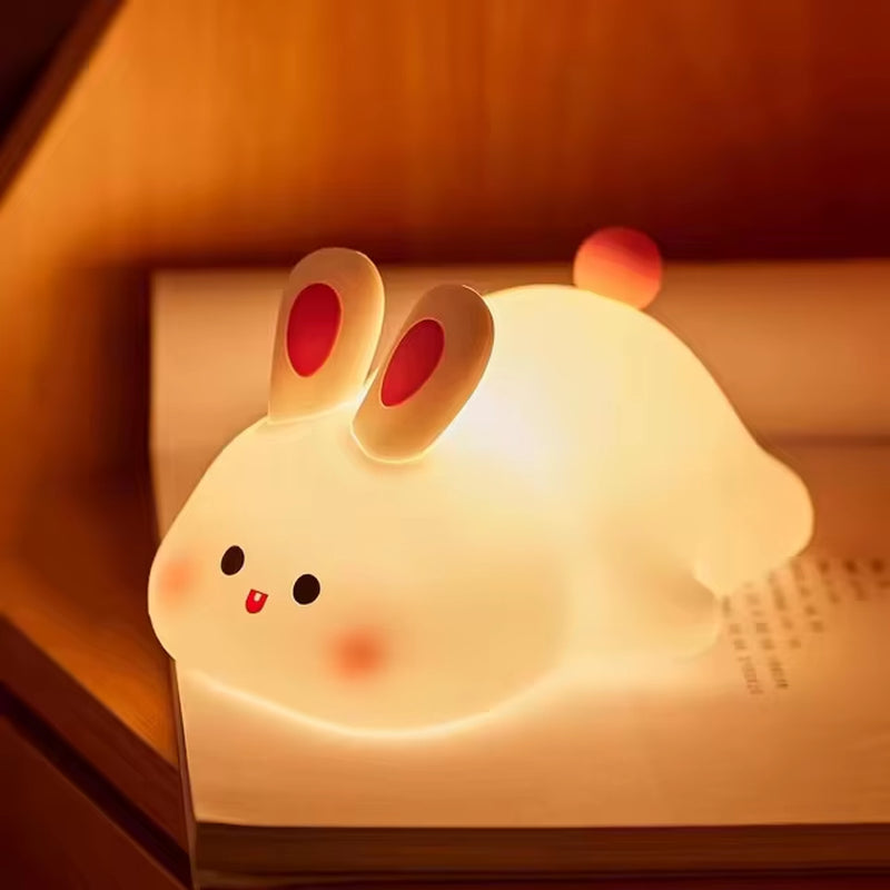 Bunny Silicone Night Light, Children'S Room Decorative Lamp, USB Rechargeable Timer Dimmable Silicone Sleep Light