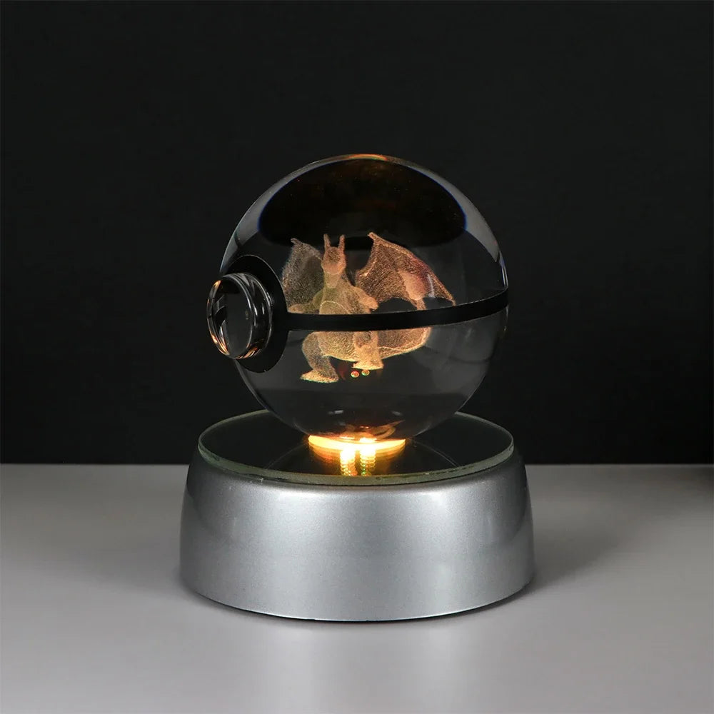 Pokémon Crystal Ball LED Night Light – 3D Pikachu, Mewtwo, Gengar, Eevee & Lucario Figurine with Light-Up Base | 5cm Pokéball Lamp 