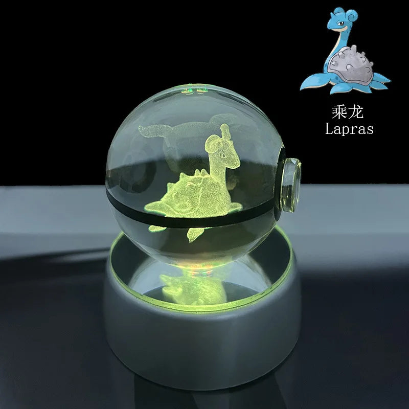 Pokémon Crystal Ball LED Night Light – 3D Pikachu, Mewtwo, Gengar, Eevee & Lucario Figurine with Light-Up Base | 5cm Pokéball Lamp 