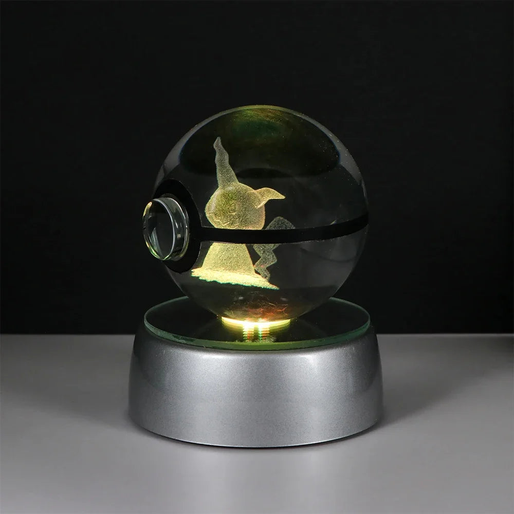 Pokémon Crystal Ball LED Night Light – 3D Pikachu, Mewtwo, Gengar, Eevee & Lucario Figurine with Light-Up Base | 5cm Pokéball Lamp 