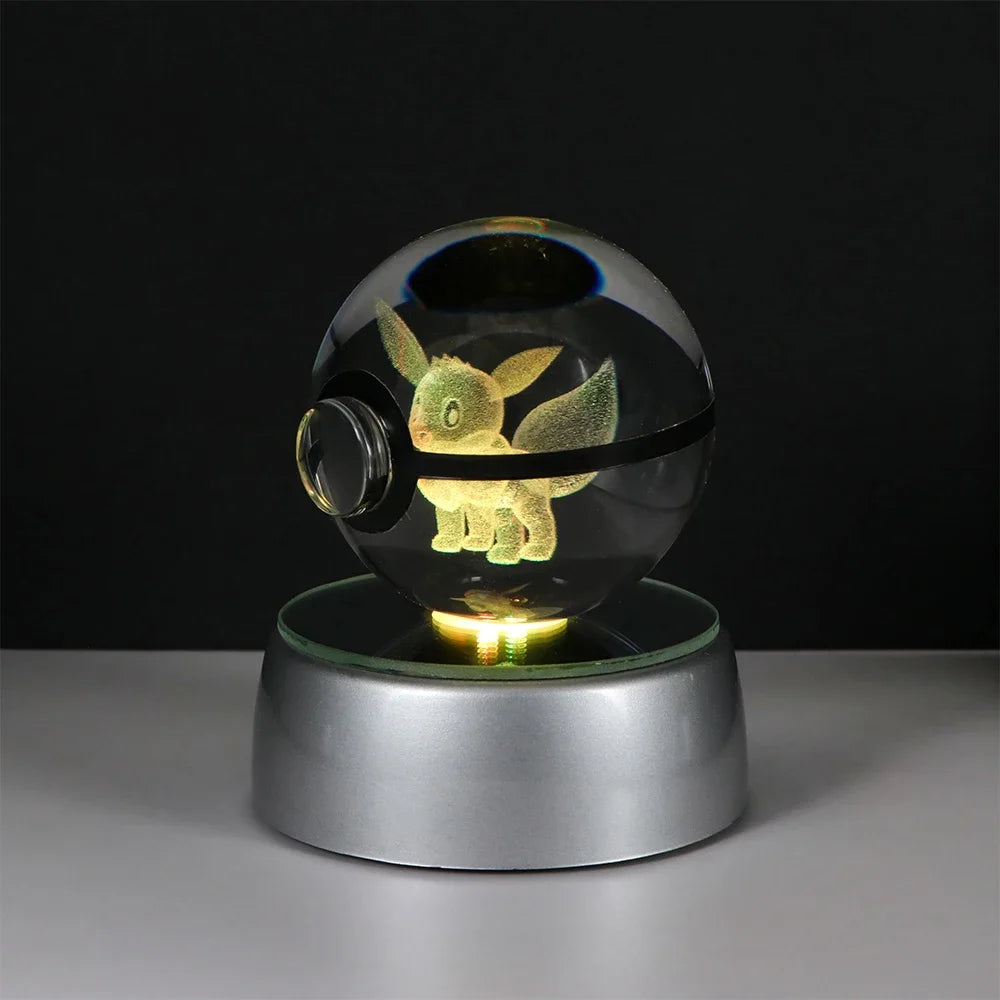 Pokémon Crystal Ball LED Night Light – 3D Pikachu, Mewtwo, Gengar, Eevee & Lucario Figurine with Light-Up Base | 5cm Pokéball Lamp 