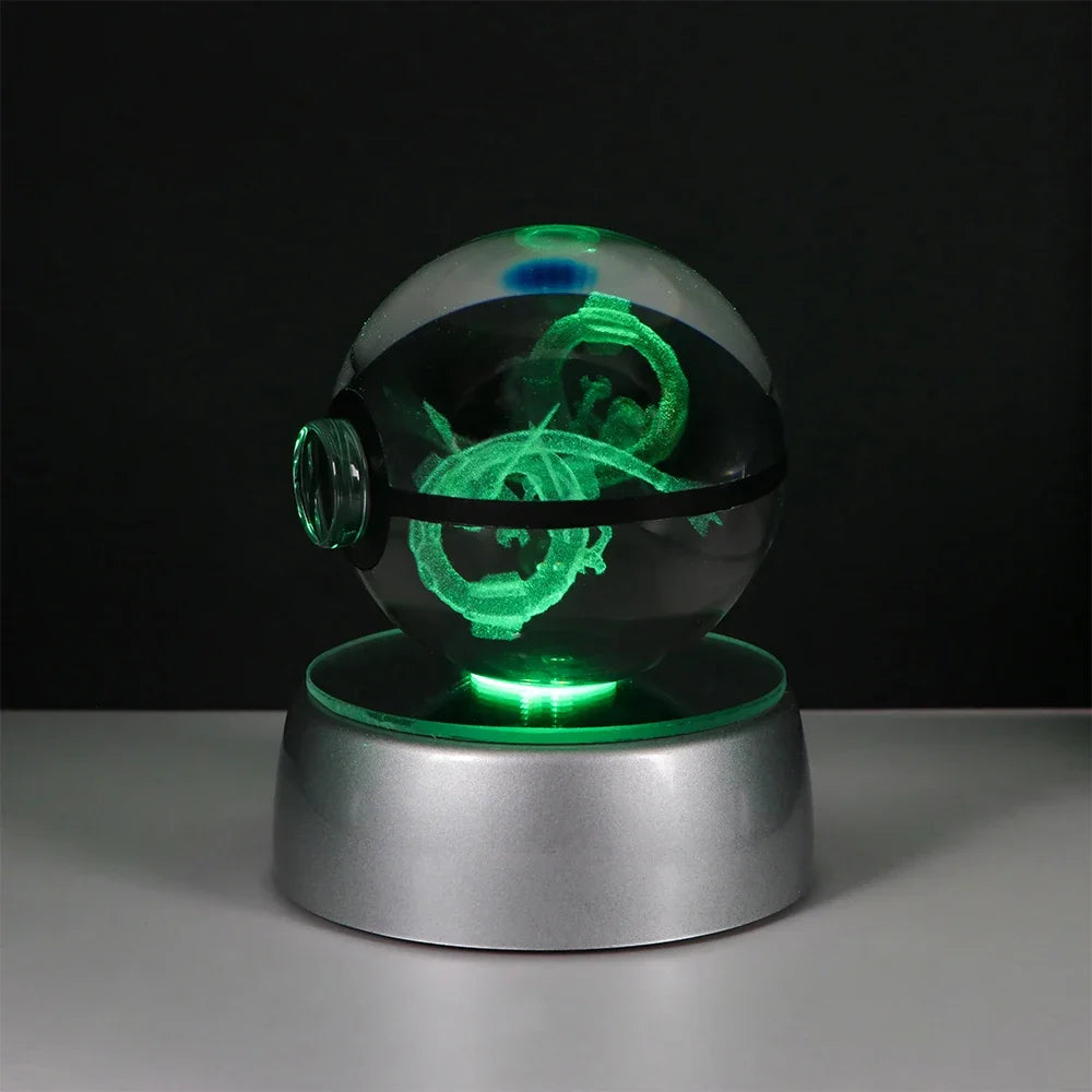 Pokémon Crystal Ball LED Night Light – 3D Pikachu, Mewtwo, Gengar, Eevee & Lucario Figurine with Light-Up Base | 5cm Pokéball Lamp 