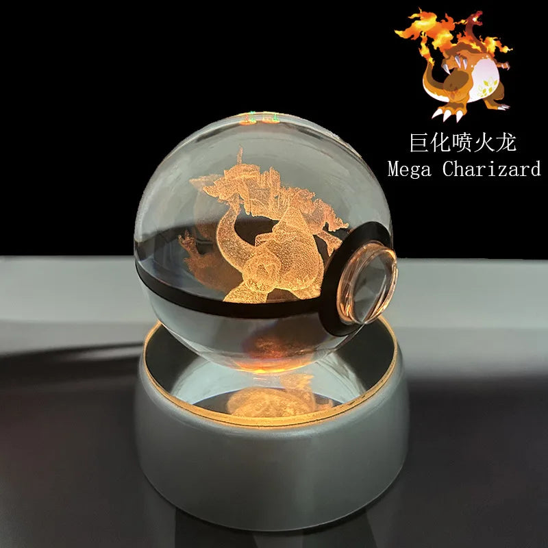 Pokémon Crystal Ball LED Night Light – 3D Pikachu, Mewtwo, Gengar, Eevee & Lucario Figurine with Light-Up Base | 5cm Pokéball Lamp 