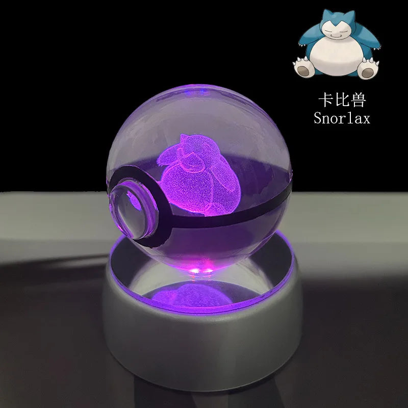 Pokémon Crystal Ball LED Night Light – 3D Pikachu, Mewtwo, Gengar, Eevee & Lucario Figurine with Light-Up Base | 5cm Pokéball Lamp 