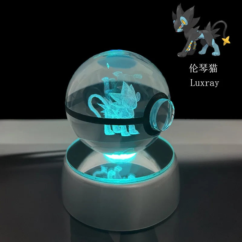 Pokémon Crystal Ball LED Night Light – 3D Pikachu, Mewtwo, Gengar, Eevee & Lucario Figurine with Light-Up Base | 5cm Pokéball Lamp 