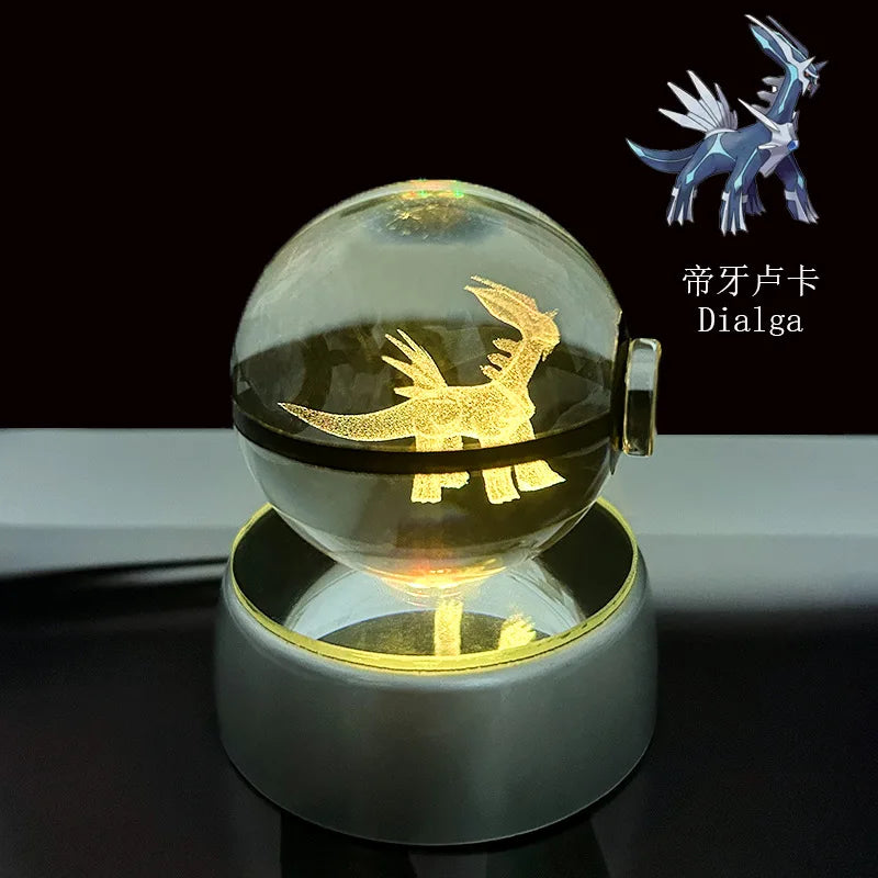 Pokémon Crystal Ball LED Night Light – 3D Pikachu, Mewtwo, Gengar, Eevee & Lucario Figurine with Light-Up Base | 5cm Pokéball Lamp 