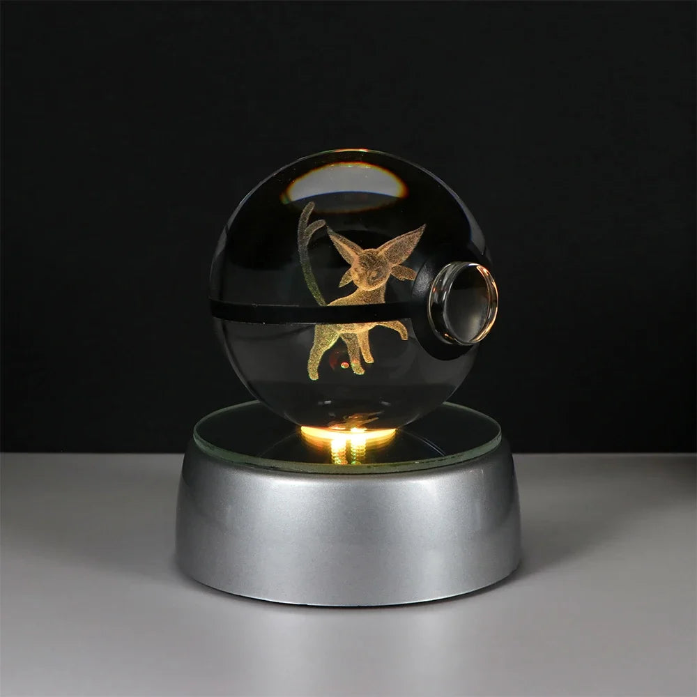 Pokémon Crystal Ball LED Night Light – 3D Pikachu, Mewtwo, Gengar, Eevee & Lucario Figurine with Light-Up Base | 5cm Pokéball Lamp 