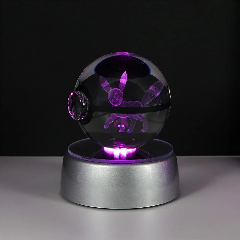 Pokémon Crystal Ball LED Night Light – 3D Pikachu, Mewtwo, Gengar, Eevee & Lucario Figurine with Light-Up Base | 5cm Pokéball Lamp 