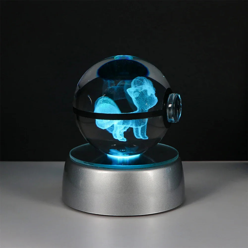 Pokémon Crystal Ball LED Night Light – 3D Pikachu, Mewtwo, Gengar, Eevee & Lucario Figurine with Light-Up Base | 5cm Pokéball Lamp 
