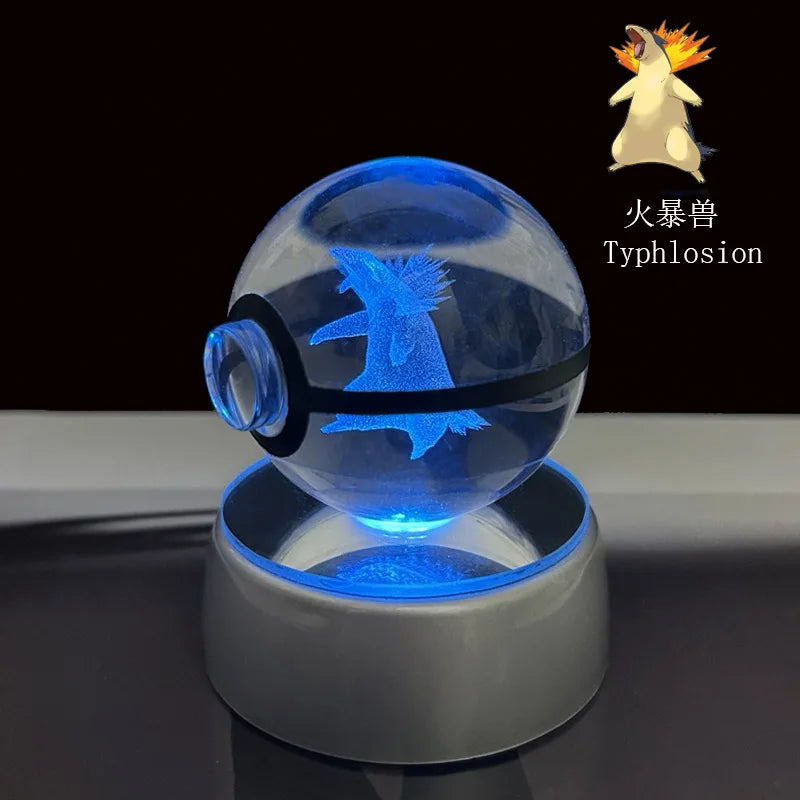 Pokémon Crystal Ball LED Night Light – 3D Pikachu, Mewtwo, Gengar, Eevee & Lucario Figurine with Light-Up Base | 5cm Pokéball Lamp 