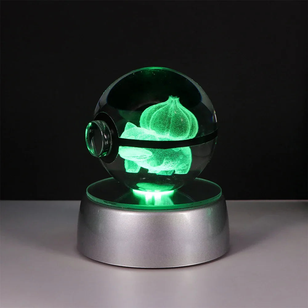 Pokémon Crystal Ball LED Night Light – 3D Pikachu, Mewtwo, Gengar, Eevee & Lucario Figurine with Light-Up Base | 5cm Pokéball Lamp 