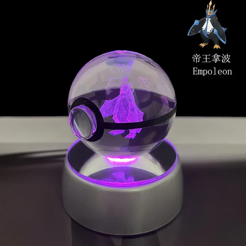 Pokémon Crystal Ball LED Night Light – 3D Pikachu, Mewtwo, Gengar, Eevee & Lucario Figurine with Light-Up Base | 5cm Pokéball Lamp 
