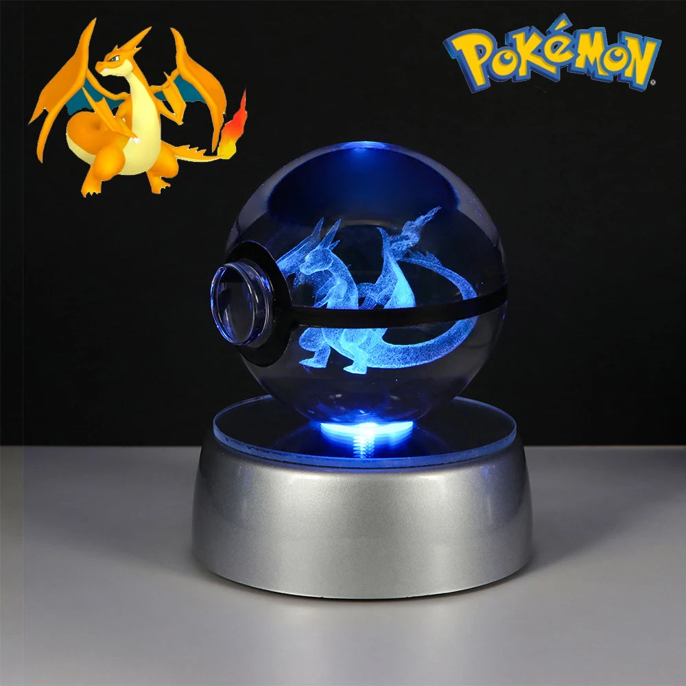 Pokémon Crystal Ball LED Night Light – 3D Pikachu, Mewtwo, Gengar, Eevee & Lucario Figurine with Light-Up Base | 5cm Pokéball Lamp 