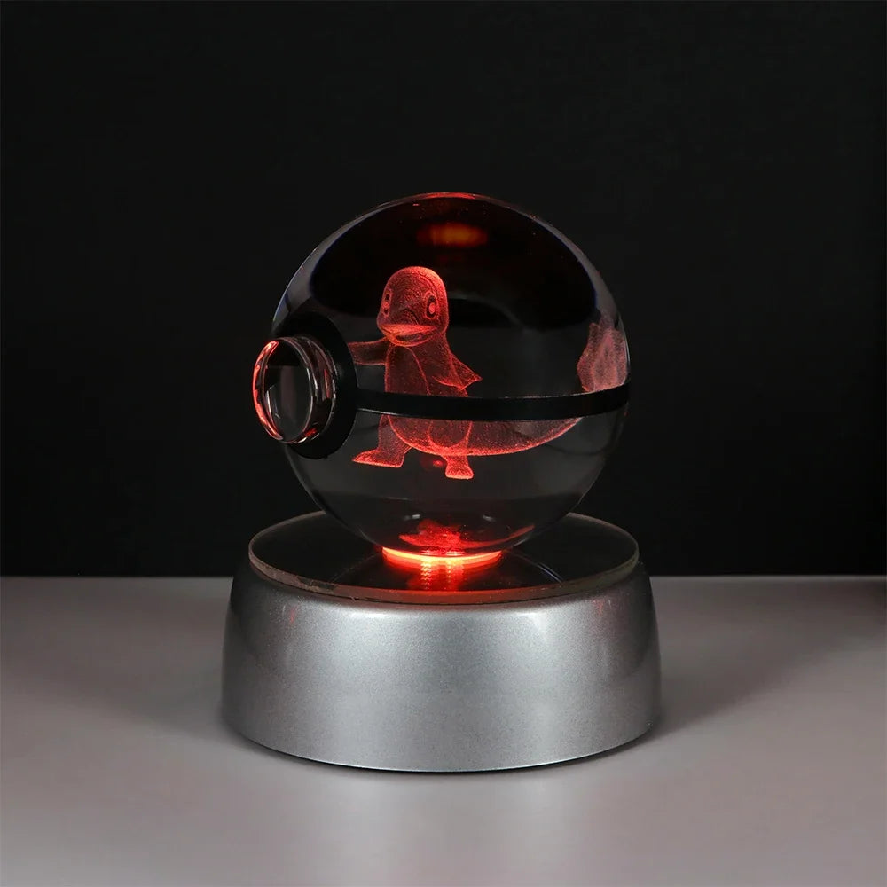 Pokémon Crystal Ball LED Night Light – 3D Pikachu, Mewtwo, Gengar, Eevee & Lucario Figurine with Light-Up Base | 5cm Pokéball Lamp 