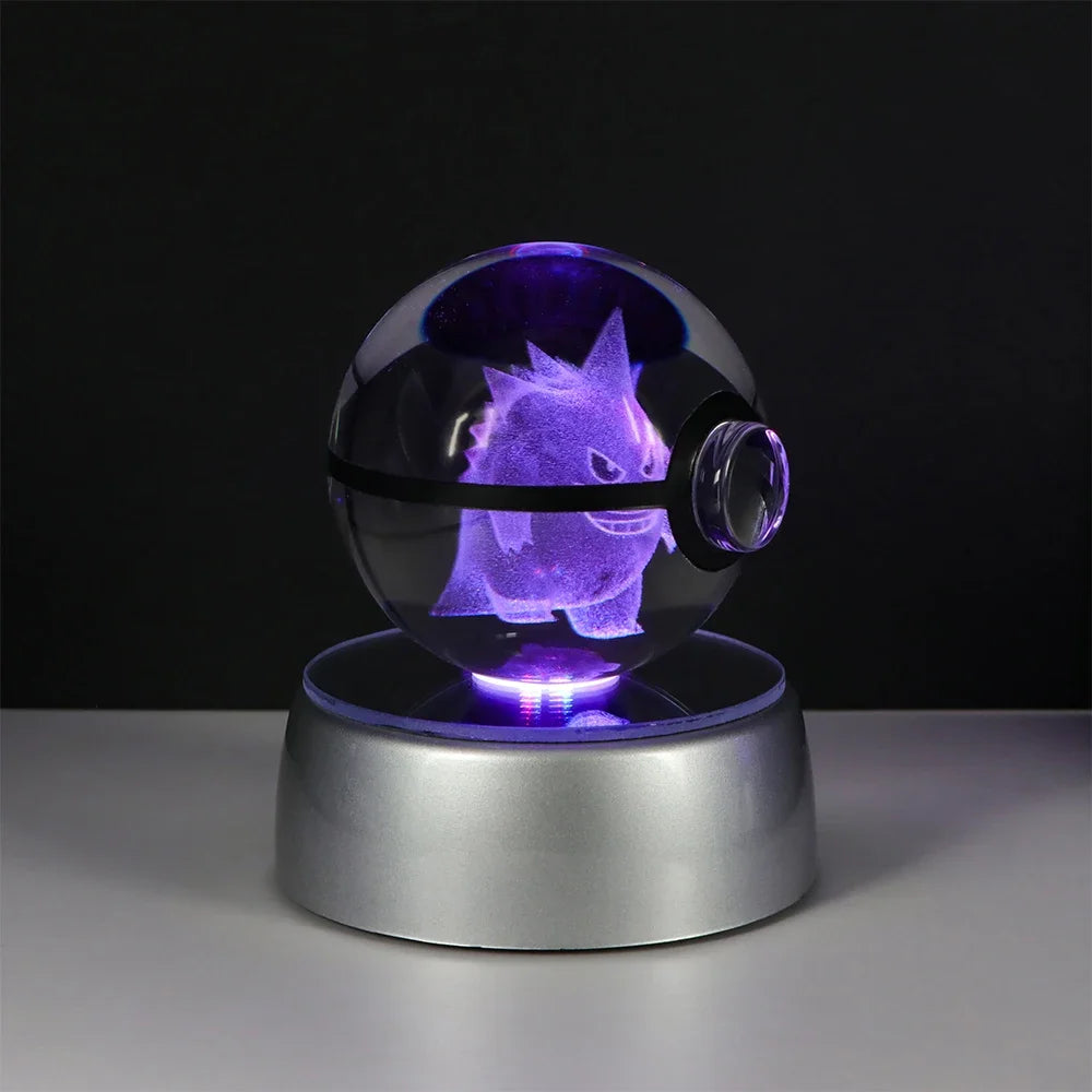 Pokémon Crystal Ball LED Night Light – 3D Pikachu, Mewtwo, Gengar, Eevee & Lucario Figurine with Light-Up Base | 5cm Pokéball Lamp 