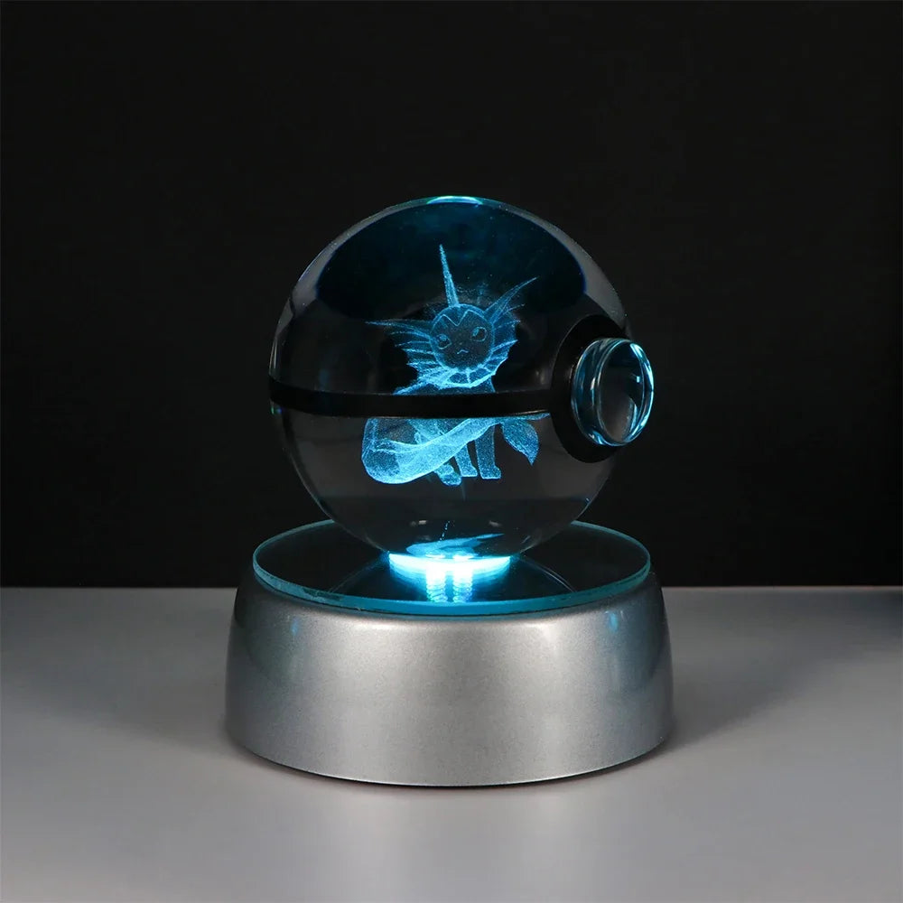 Pokémon Crystal Ball LED Night Light – 3D Pikachu, Mewtwo, Gengar, Eevee & Lucario Figurine with Light-Up Base | 5cm Pokéball Lamp 