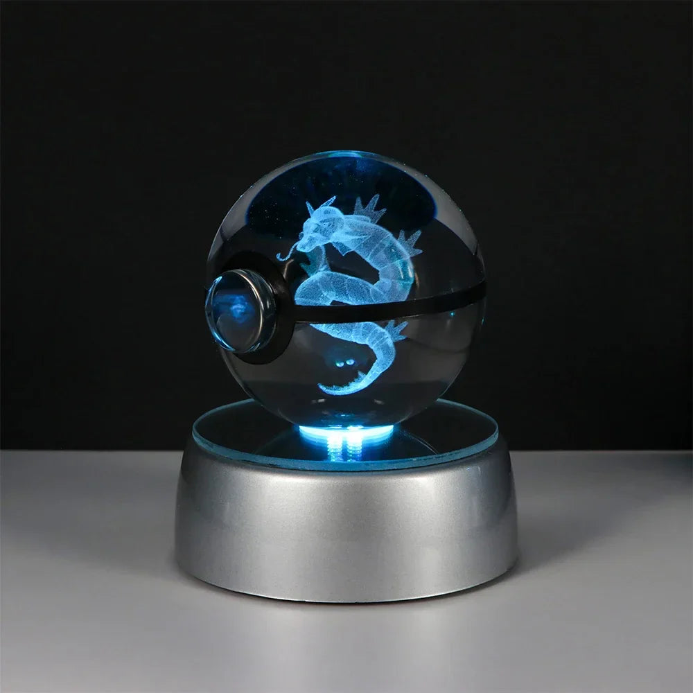 Pokémon Crystal Ball LED Night Light – 3D Pikachu, Mewtwo, Gengar, Eevee & Lucario Figurine with Light-Up Base | 5cm Pokéball Lamp 