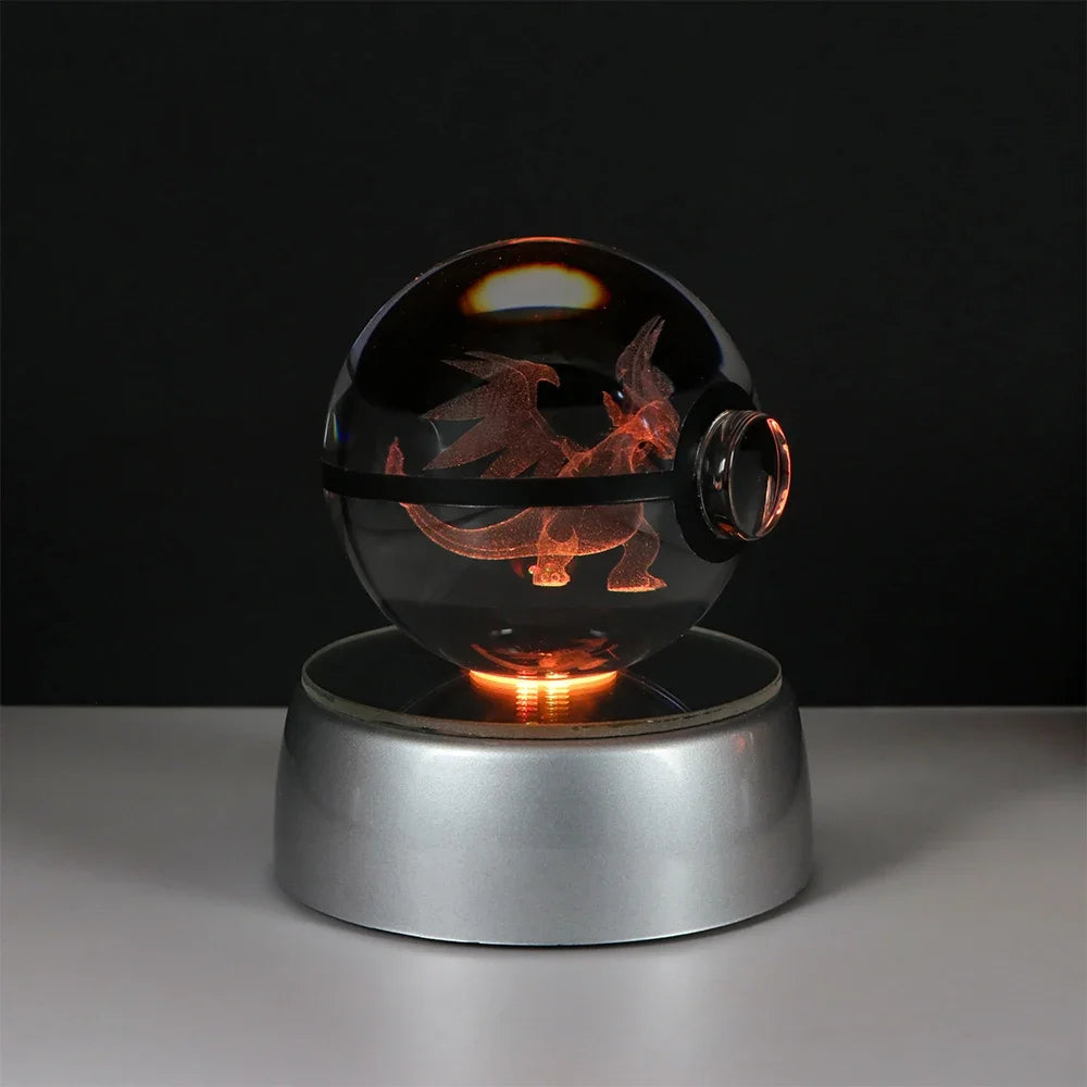 Pokémon Crystal Ball LED Night Light – 3D Pikachu, Mewtwo, Gengar, Eevee & Lucario Figurine with Light-Up Base | 5cm Pokéball Lamp 