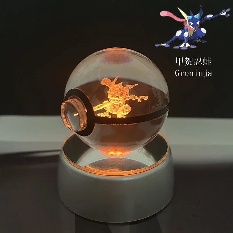 Pokémon Crystal Ball LED Night Light – 3D Pikachu, Mewtwo, Gengar, Eevee & Lucario Figurine with Light-Up Base | 5cm Pokéball Lamp 