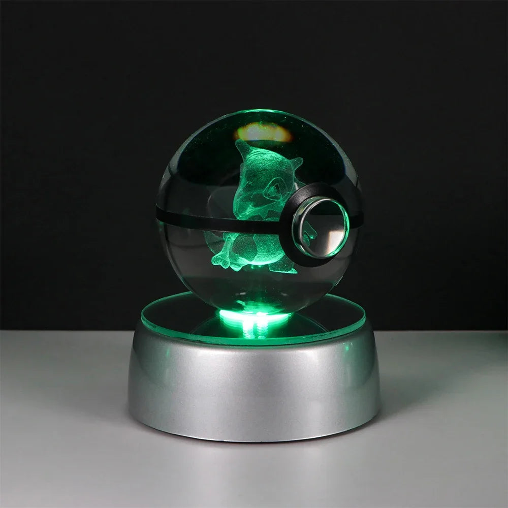 Pokémon Crystal Ball LED Night Light – 3D Pikachu, Mewtwo, Gengar, Eevee & Lucario Figurine with Light-Up Base | 5cm Pokéball Lamp 