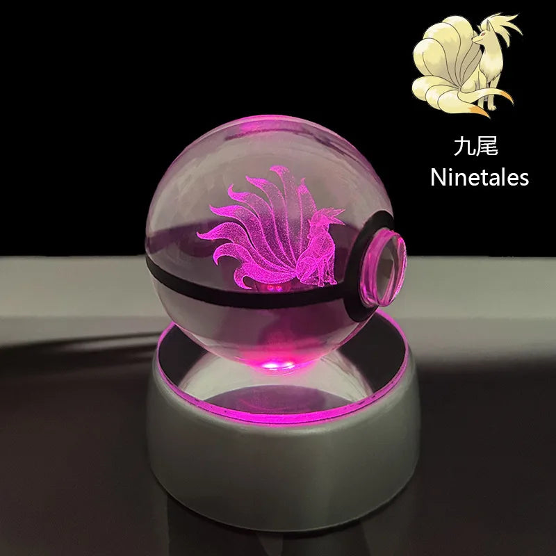 Pokémon Crystal Ball LED Night Light – 3D Pikachu, Mewtwo, Gengar, Eevee & Lucario Figurine with Light-Up Base | 5cm Pokéball Lamp 