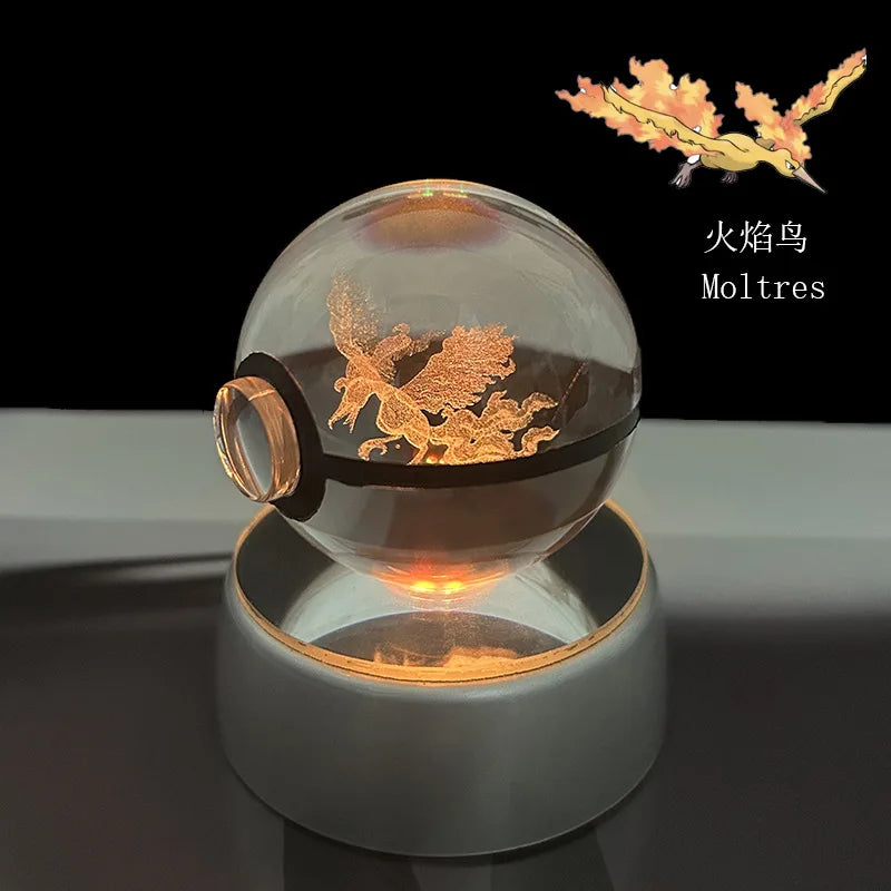 Pokémon Crystal Ball LED Night Light – 3D Pikachu, Mewtwo, Gengar, Eevee & Lucario Figurine with Light-Up Base | 5cm Pokéball Lamp 