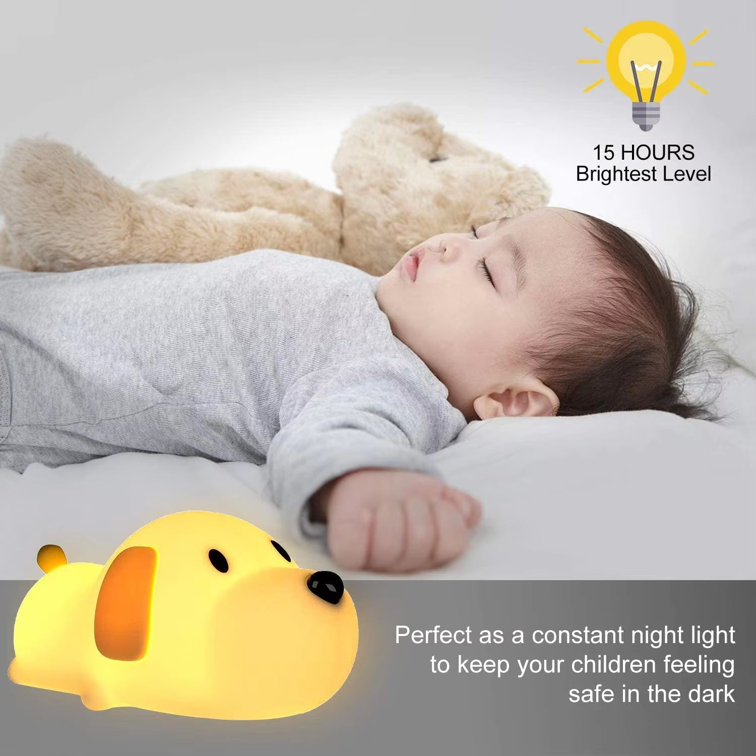 Bunny Silicone Night Light, Children'S Room Decorative Lamp, USB Rechargeable Timer Dimmable Silicone Sleep Light