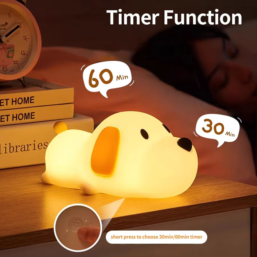 Bunny Silicone Night Light, Children'S Room Decorative Lamp, USB Rechargeable Timer Dimmable Silicone Sleep Light